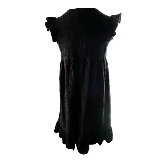 THML Women Small Dress Black Cotton Rayon Embroidery Flutter Aztec‎ Western SW - Picture 4 of 13